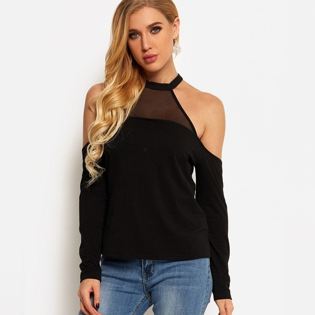2019 Women Sexy Cold Shoulder T-Shirts